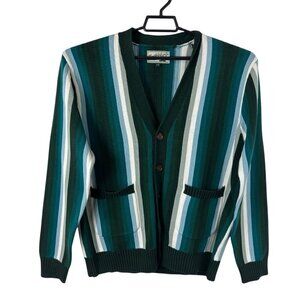 Bogey Boys Men's L Button Front Striped cardigan Sweater‎ Teal New Pockets